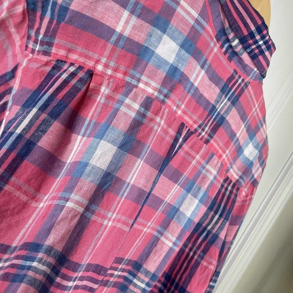 Southern Tide Linen Trim Fit Skipjack Pink Blue Plaid Button Up Shirt Medium M - Picture 9 of 14